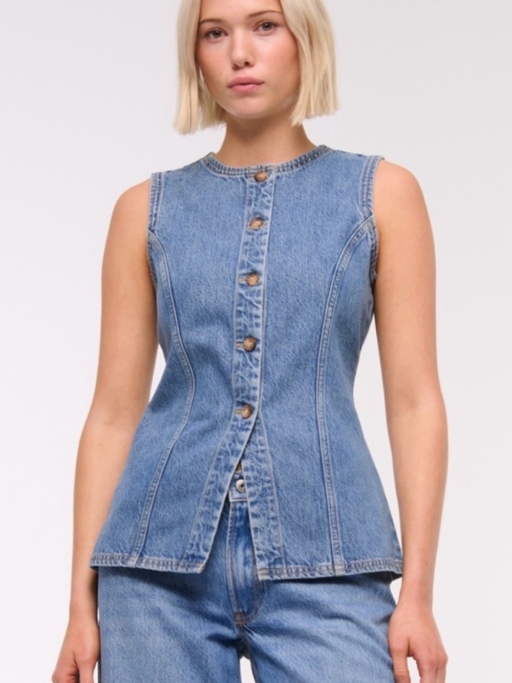 Abercrombie & Fitch Medium Wash Denim Tie Back Vest - Picture 5 of 5